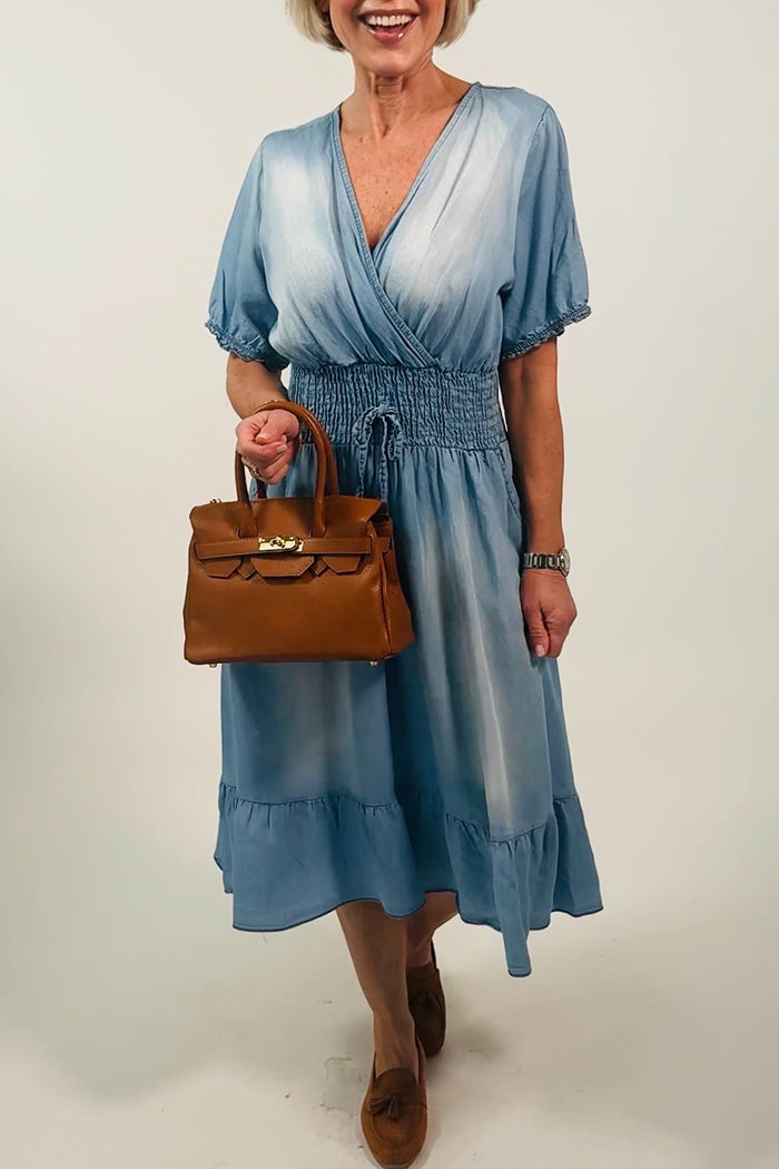 Denim Smocked Waist Pocket Dress