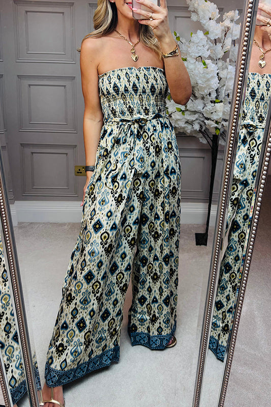 Casual Abstract Print Belt Jumpsuit