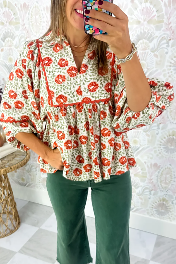 Balloon Sleeve Floral Blouse