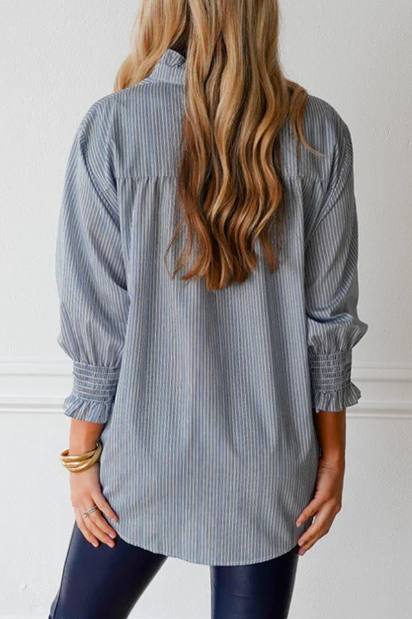 Casual Pleated Cuff Striped Top