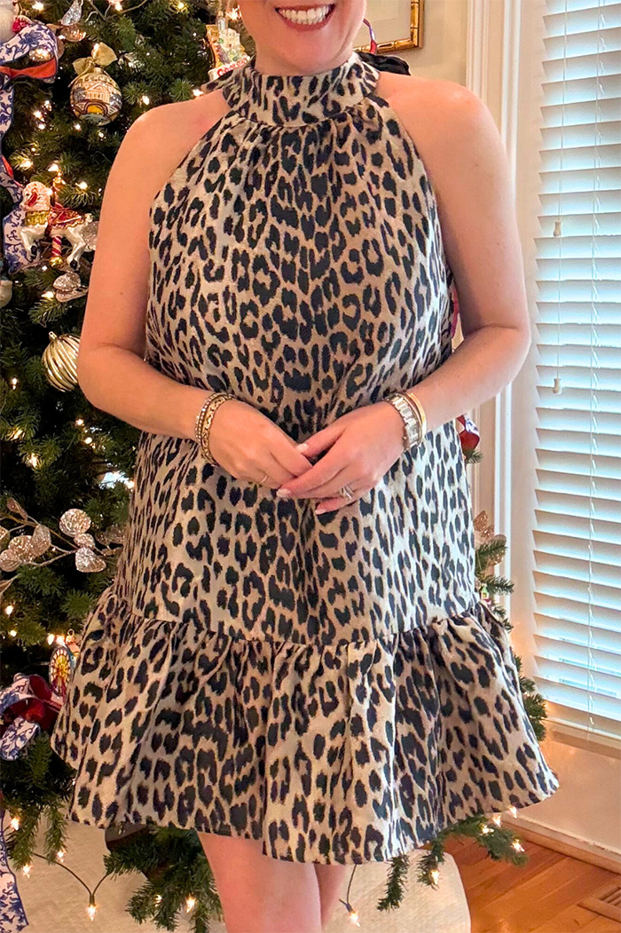 Leopard Jacquard Halter Ruffle Mini Dress