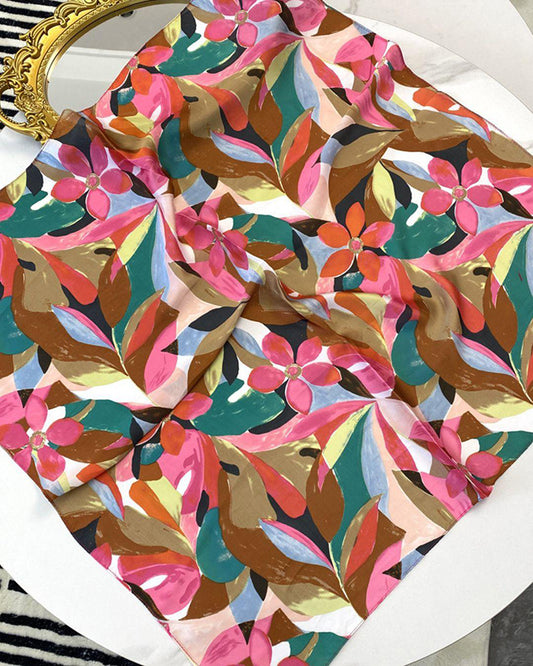 Vibrant Floral Leaf Print Scarf