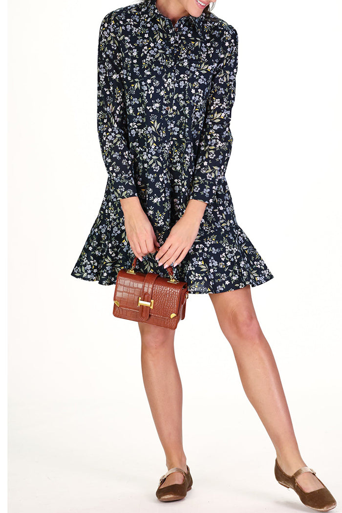 Button-Front Pocketed Ruffle Hem Dress