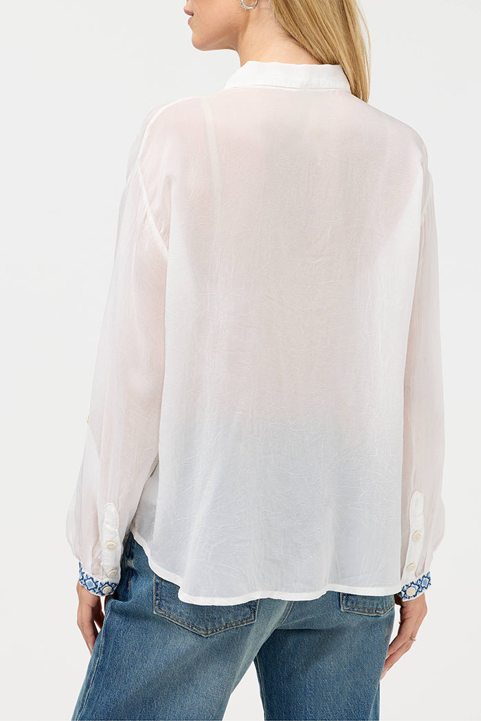 Blue Floral Lemon Print Shirt Top