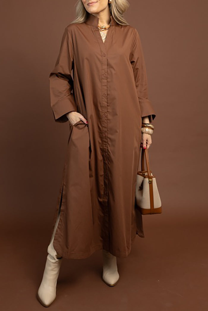 V-Neck Button Pocket Maxi Dress