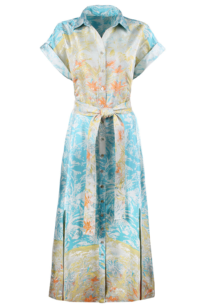 Belted Floral Side Slit Maxi Dress