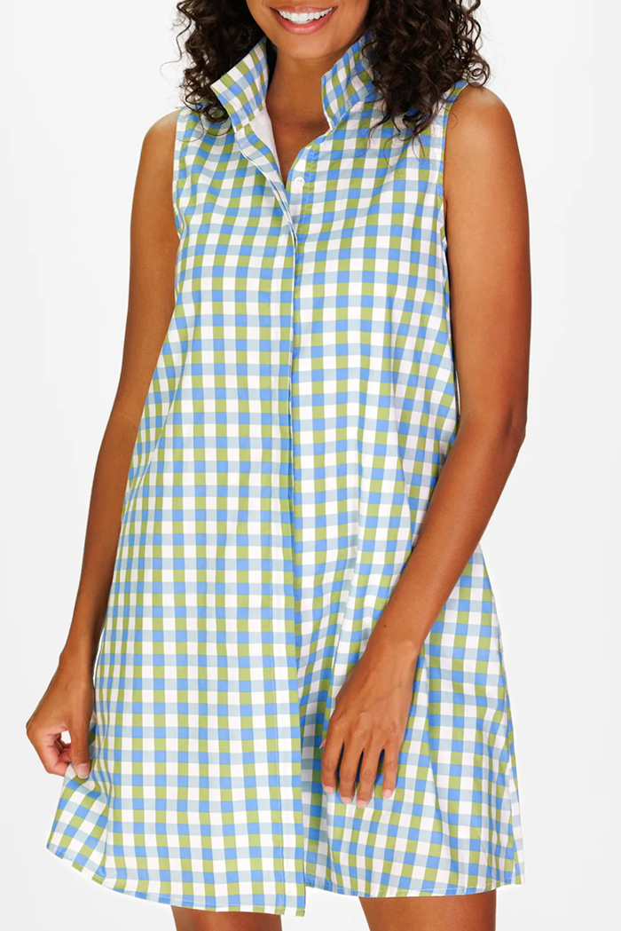 Gingham Sleeveless Shirt Dress