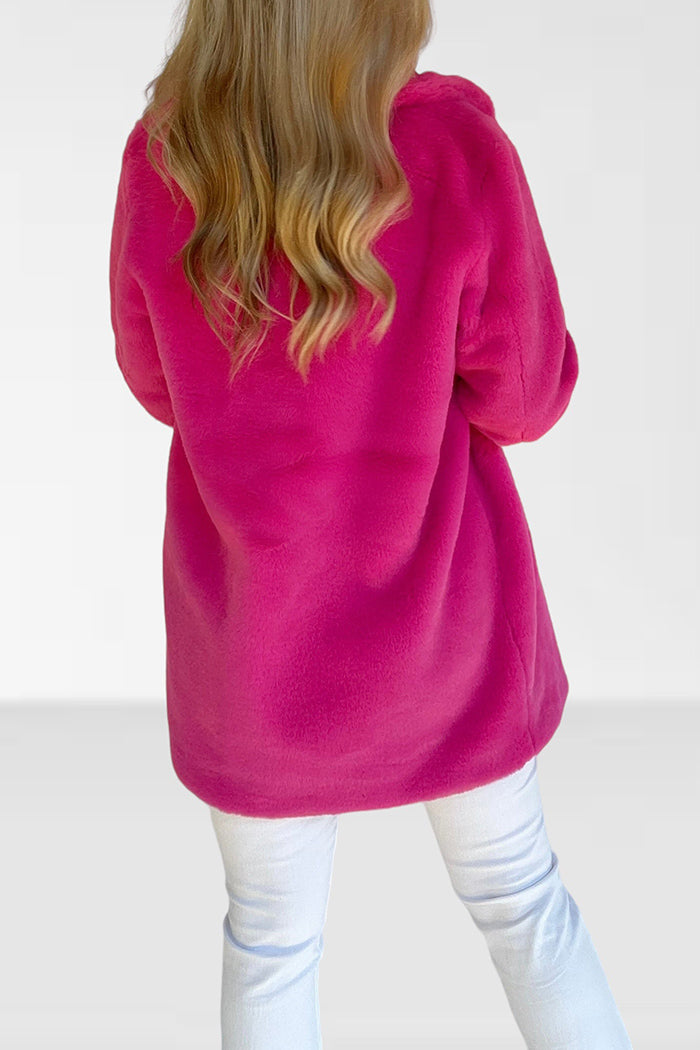 Pink Collared Faux Fur Coat