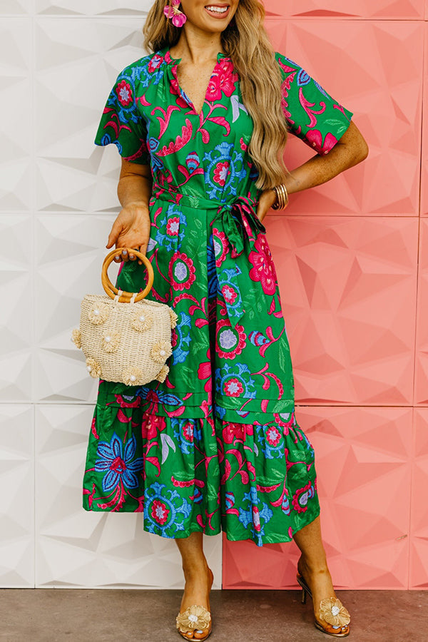 Casual Floral Pleated Dress