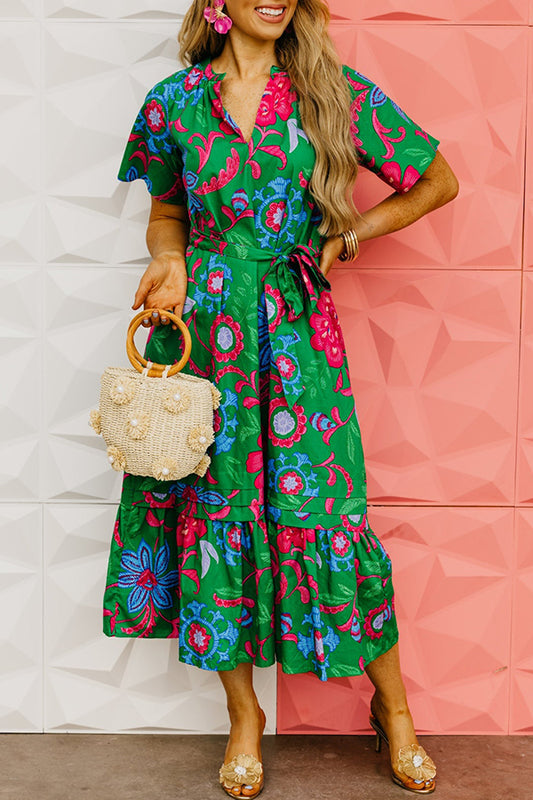 Casual Floral Pleated Dress