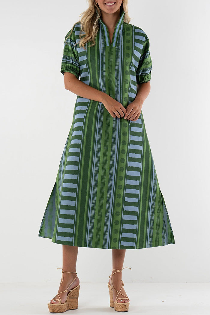Retro Print Puff Sleeve Dress