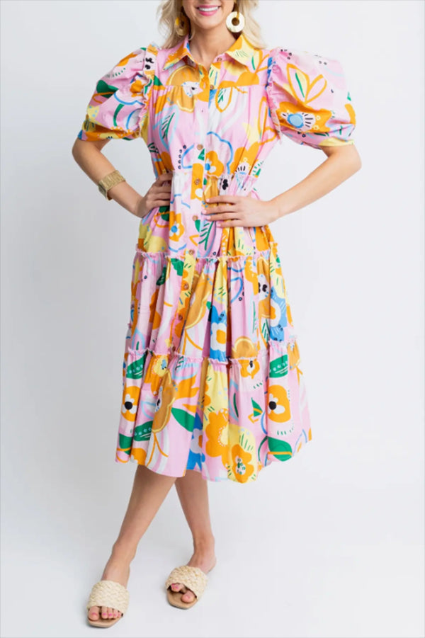 Casual Artist Floral Tiered Dress
