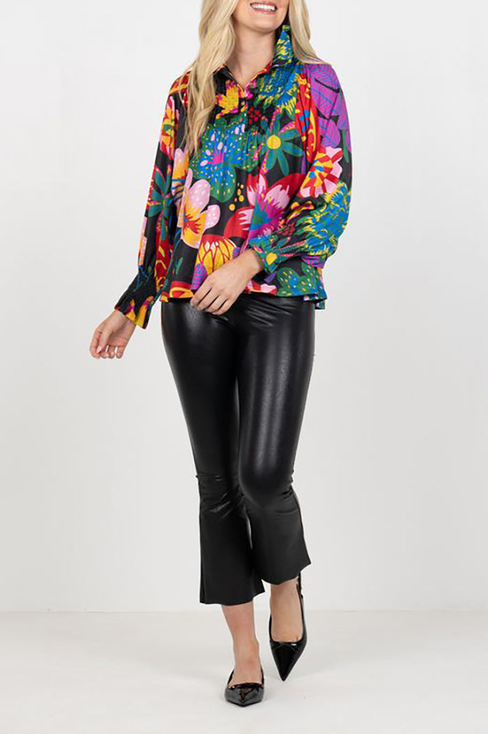 Bold Multicolor Floral Button Blouse
