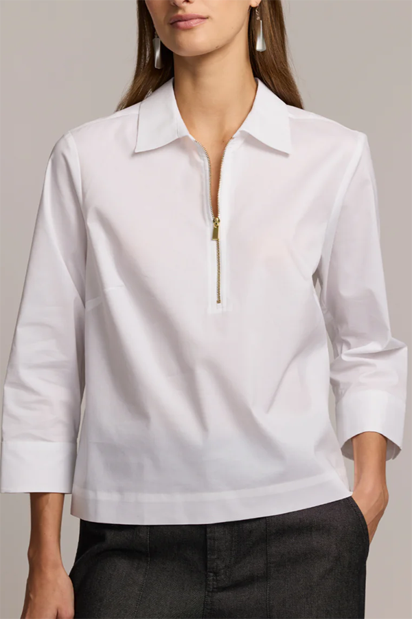 Casual Solid Color Zip Blouse