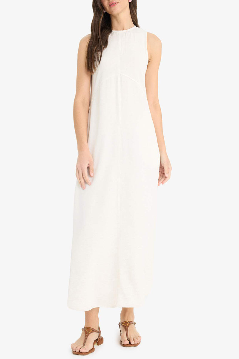 Crew Neck Linen Blend Sleeveless Maxi Dress