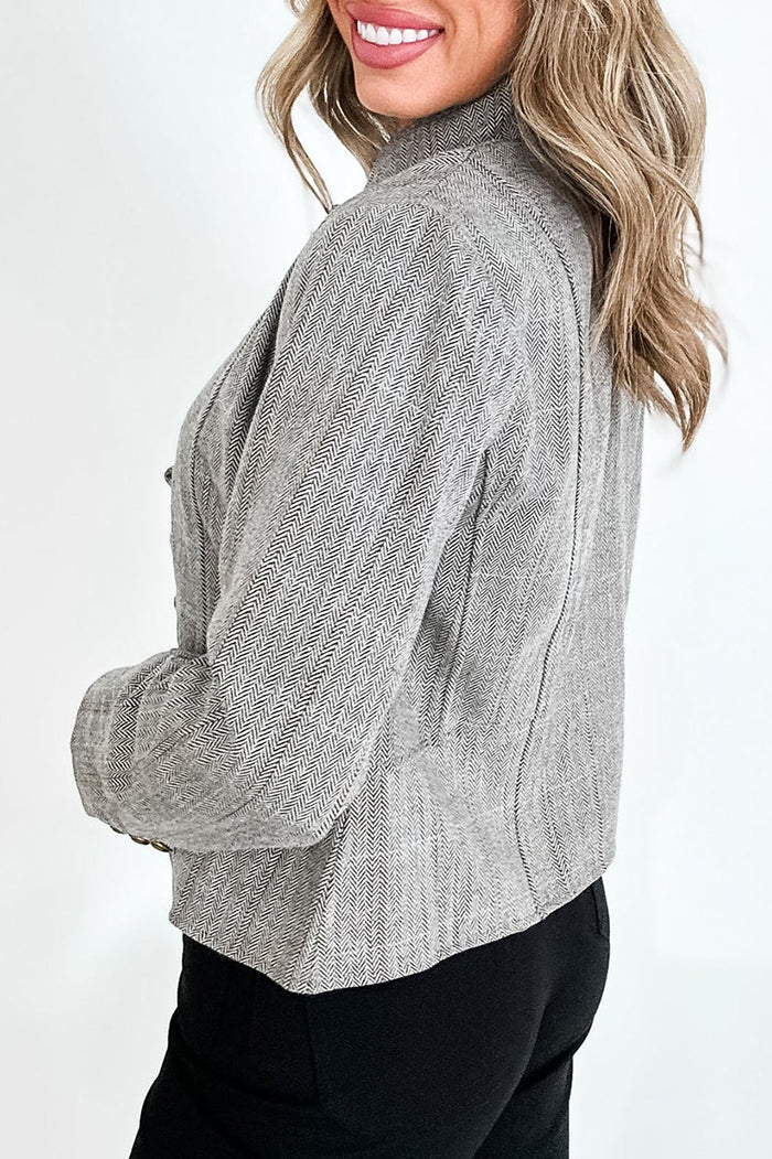 Button-Accented Pocketed Herringbone Blazer