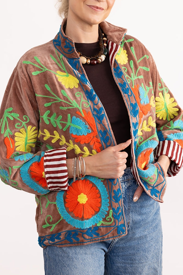 Brown Velvet Embroidered Jacket