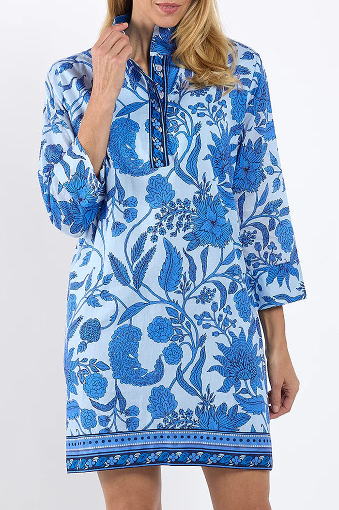 Blue Floral Print Pocket Dress