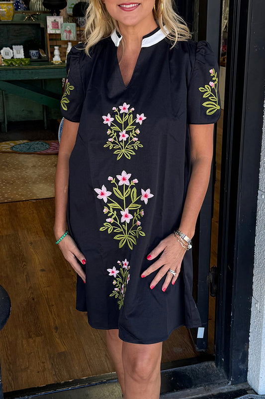 Floral Contrast Collar Split Sleeve Dress