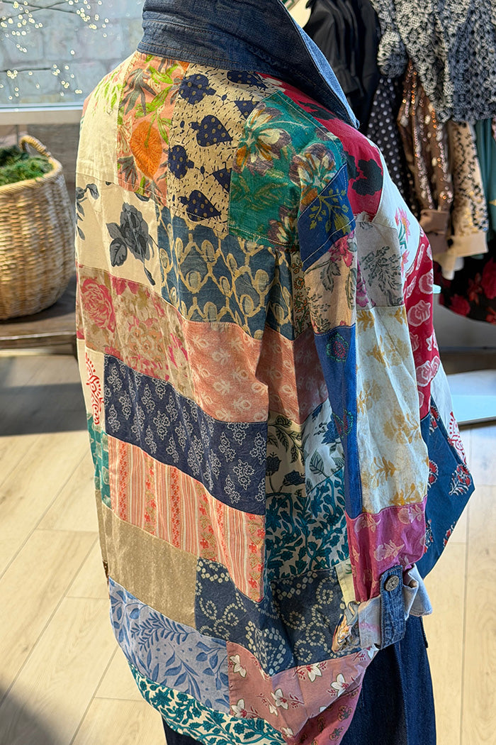 Patchwork Collar Button Top