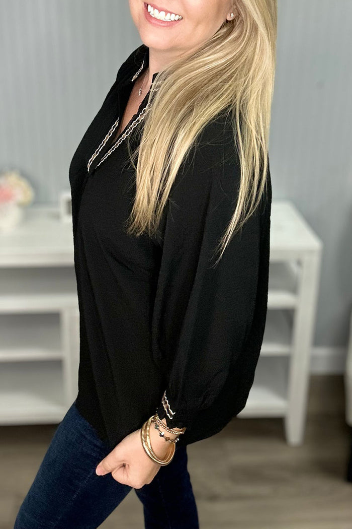Leopard Trim V-Neck Top