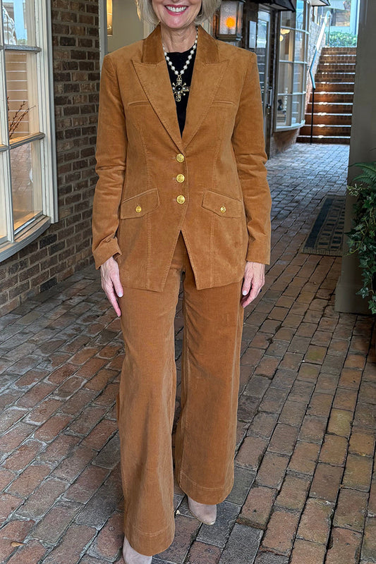 Casual Solid Color Corduroy Set