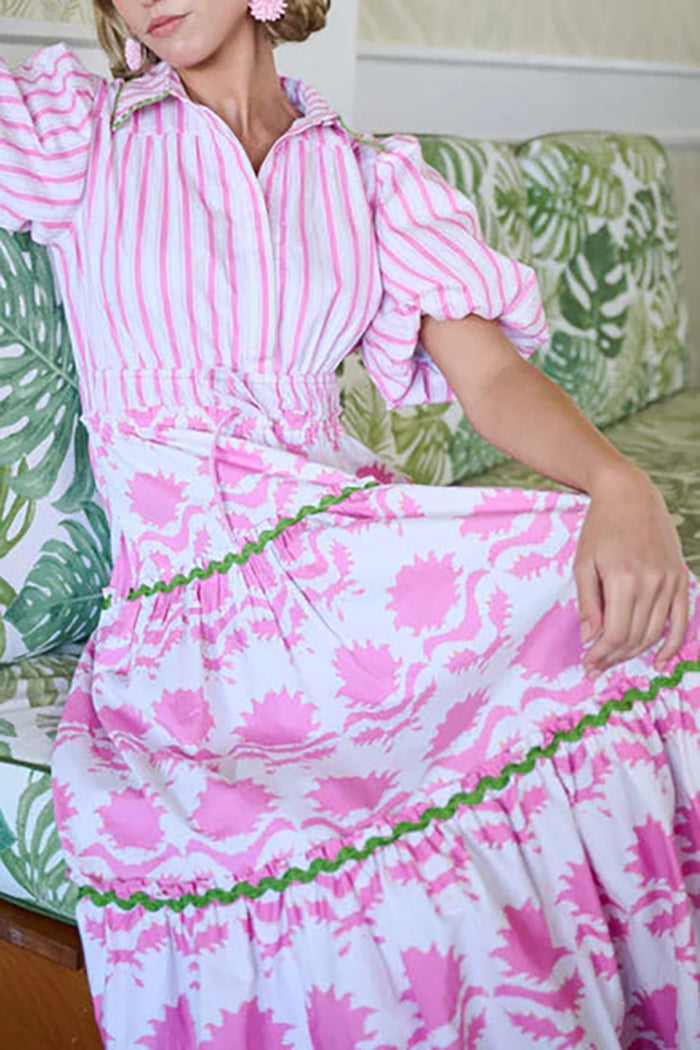 Puff Sleeve Tiered Pocket Midi Dress