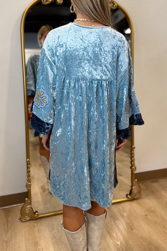 Velvet Floral Embroidered Swing Dress