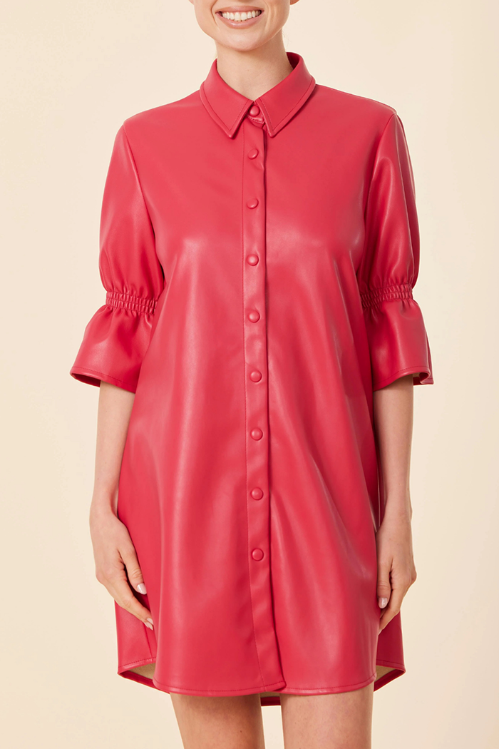 Casual Leather Ruffle Sleeve Dress