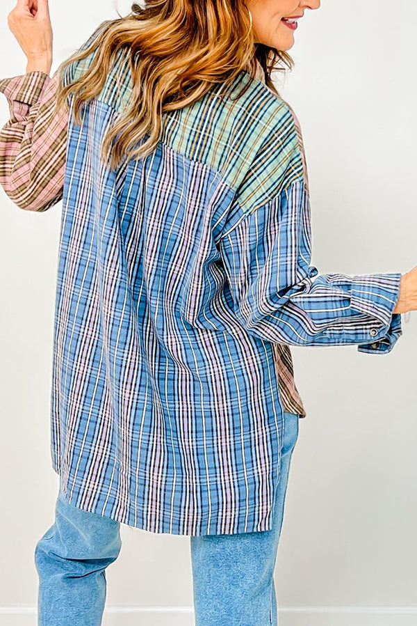 Patchwork Plaid Button-Up Top