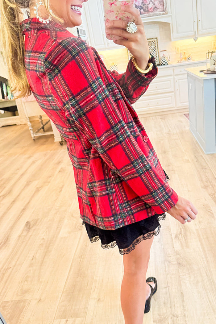V-Neck Plaid Pocket Jacket