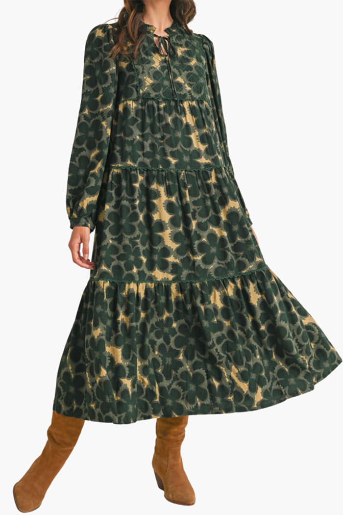 Floral Puff Sleeve Ruffled Dress