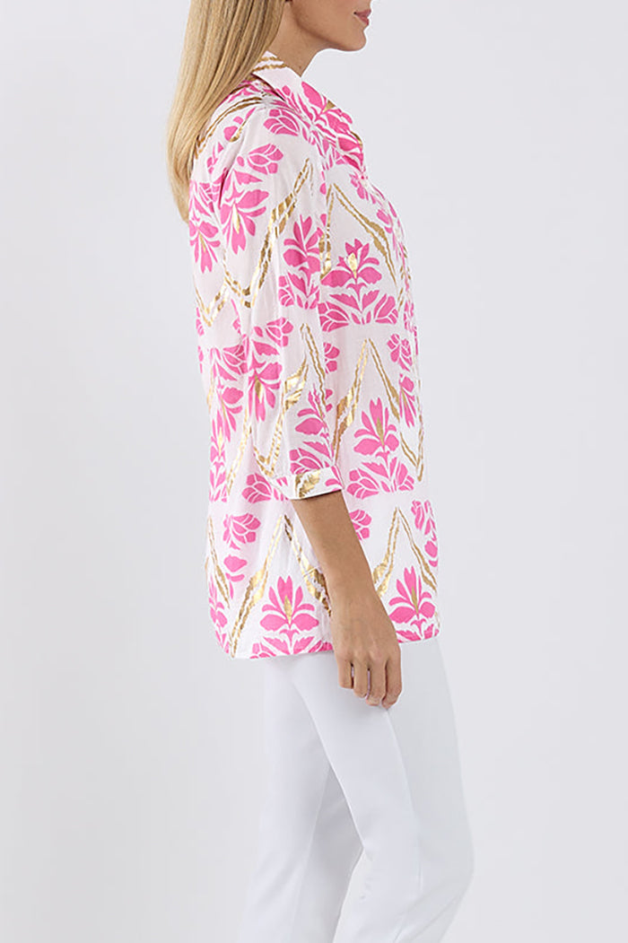 Printed Button Collared Top