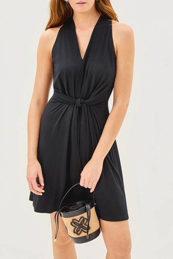 Casual Solid Color Tie-Strap Dress