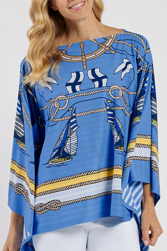 Casual Sailboat Print Cape Top