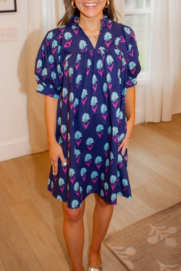 Casual Puff Sleeve Floral Dress
