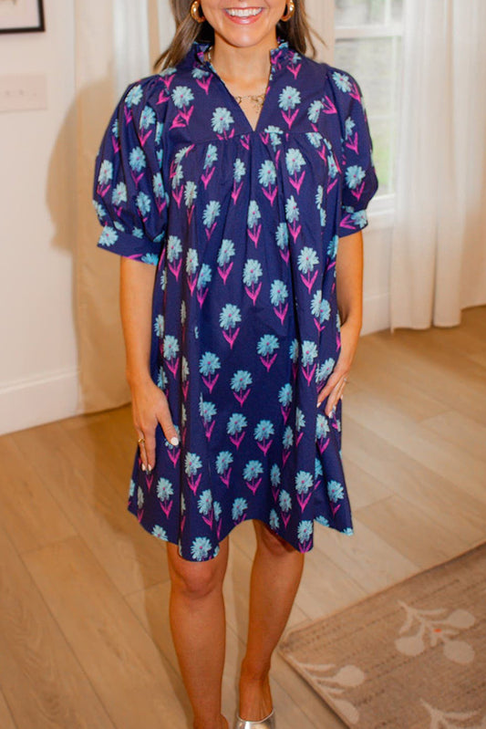 Casual Puff Sleeve Floral Dress