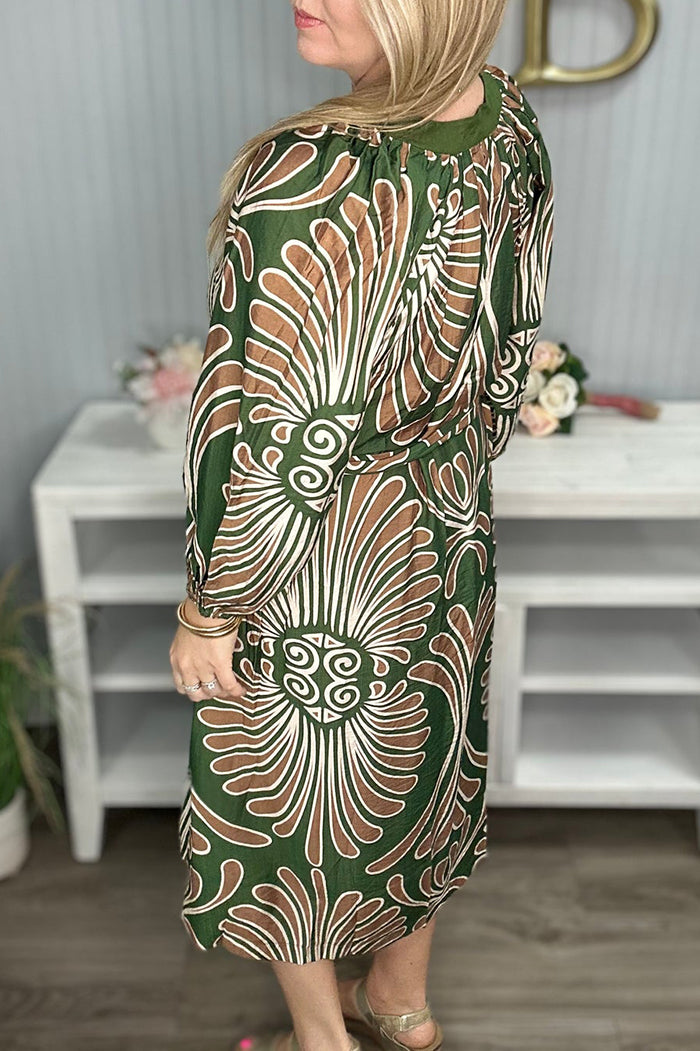 Abstract Blouson Tie Dress