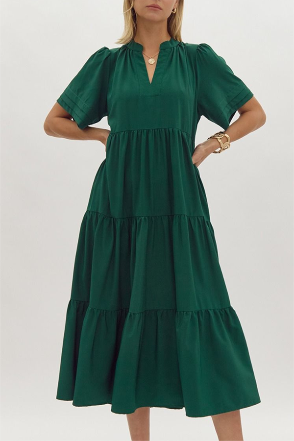 Solid Color Ruffled Dress