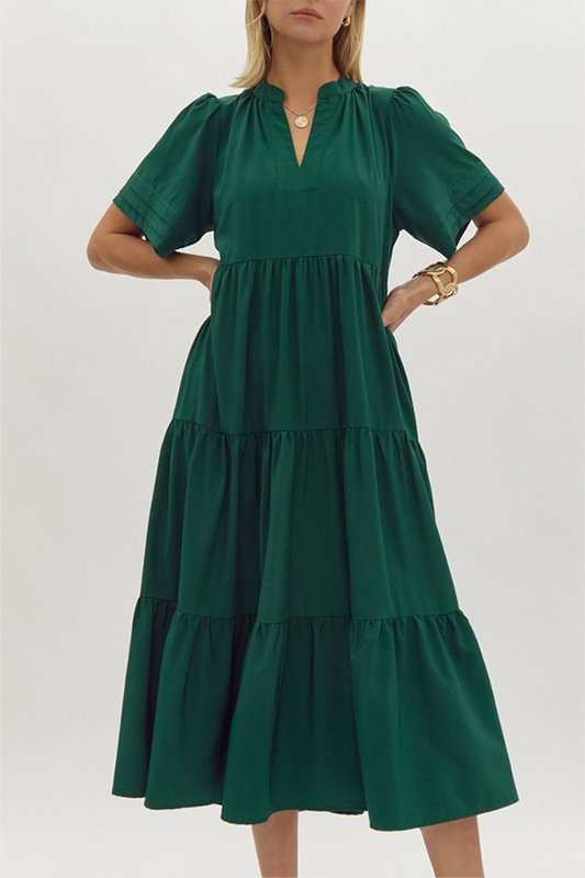 Solid Color Ruffled Dress