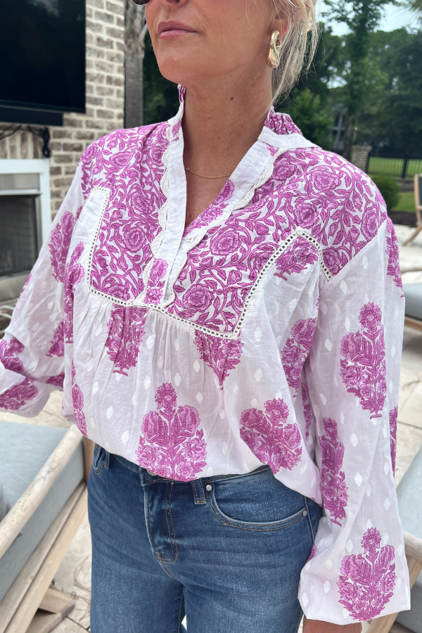 Casual Ruffles Collar Floral Top