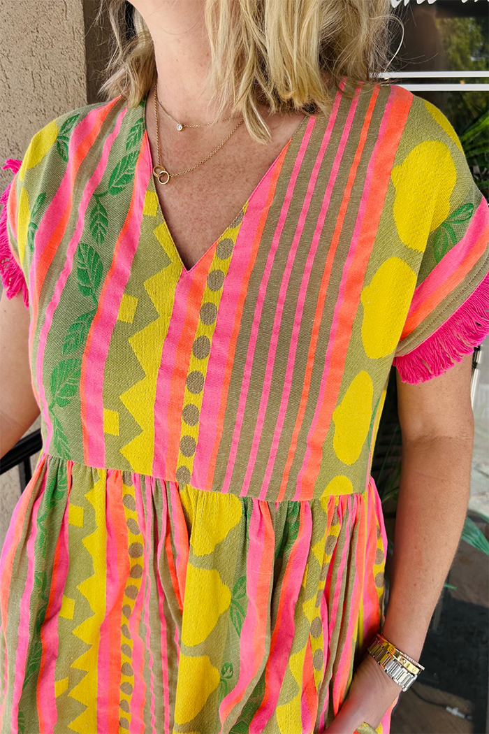 Casual Lemon Fringe Trim Dress