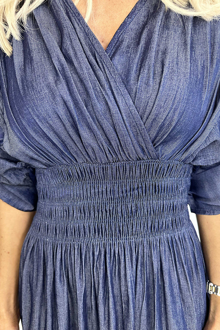 Denim Smocked Underbust Maxi Dress