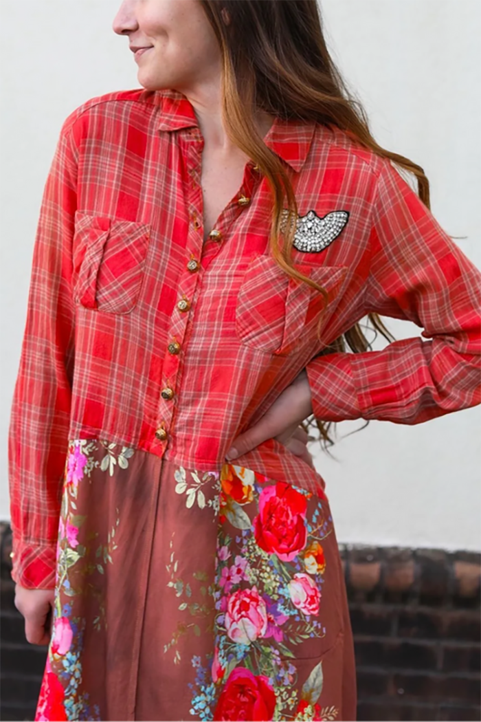 Casual Plaid Floral Dress