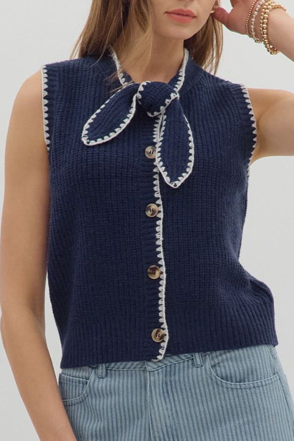 Front Knot Closure Knit Top