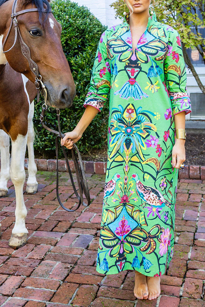 Pocketed V-Neck Printed Maxi Dress
