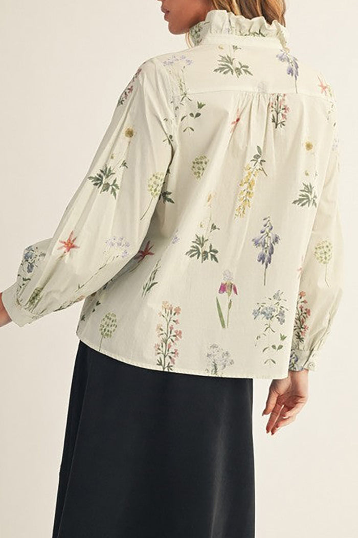 Ruffle Collar Floral Long Sleeve Top