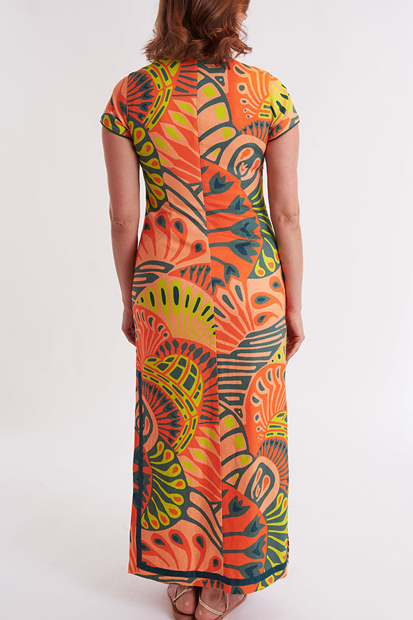 Bold Printed U-Neck Dress