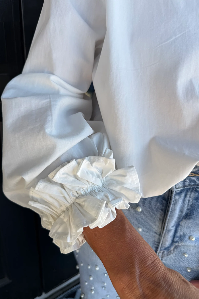 Off White Ruffle Cuff Top