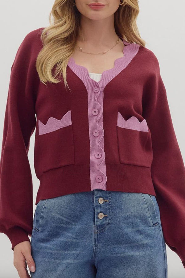 Scallop Edge Patchwork Sweater